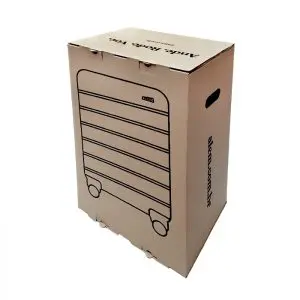 Caixa de papelão personalizada tipo box com travas e alças 1 cor MALAS ALÉM