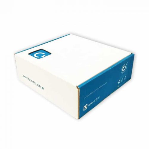 Caixa de papelão branco personalizada tipo correio 2 cores NEOCONTROL